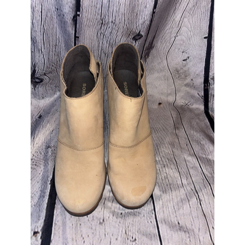 Sorel Addington Strap Boots Tan Brown Leather Block Heel Lug Bootie  Women's 6